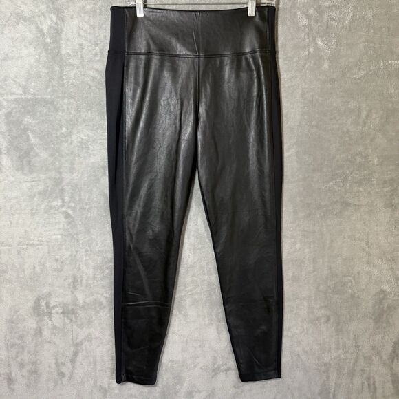 Athleta Delancy Shine Tight Leggings L Pants Pull On Black Active Faux Leather - Picture 1 of 8